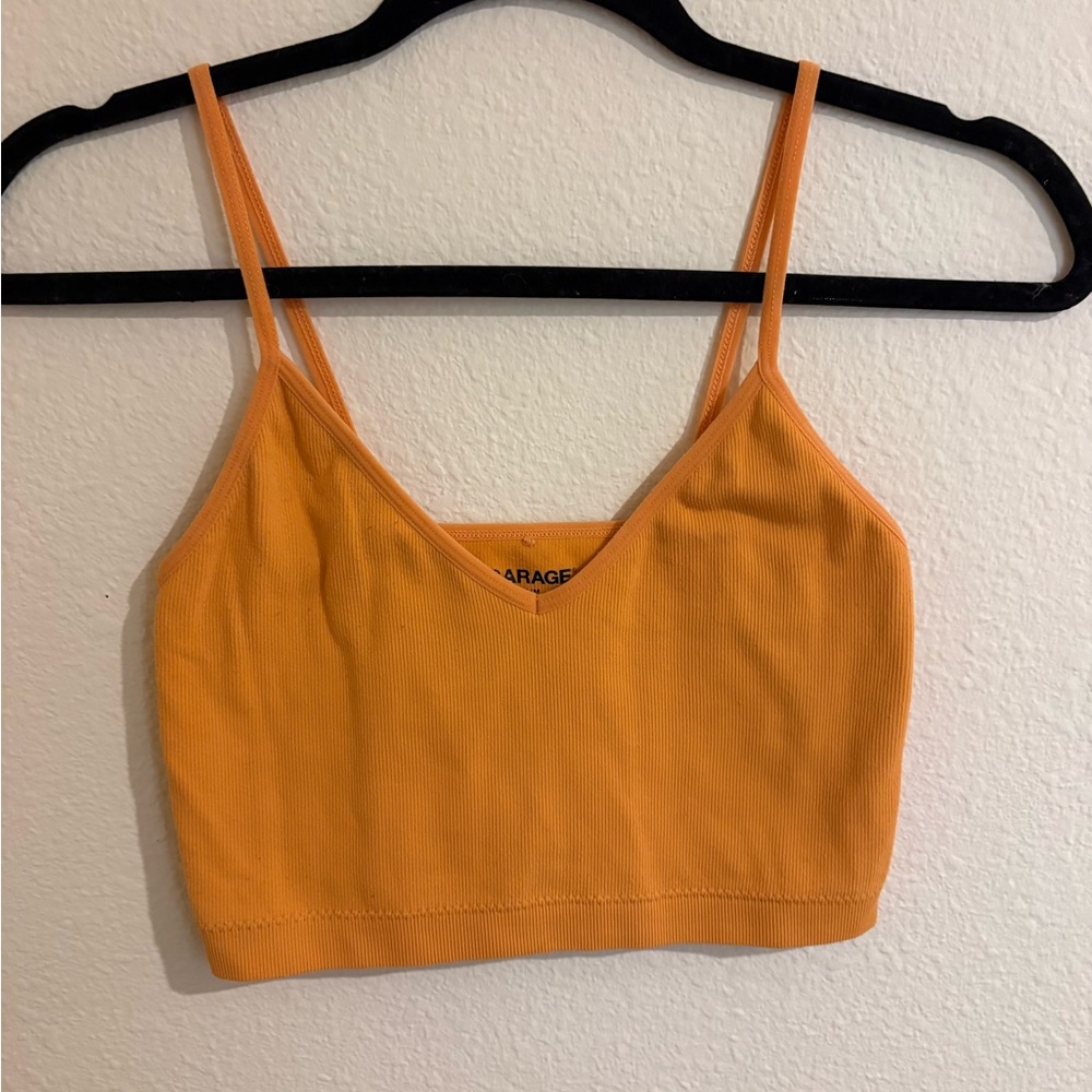 Garage Vibrant Orange Ribbed Top